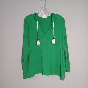 Cynthia Rowley crop hoodie linen blend top With Tassel Ties Plus Size 2X